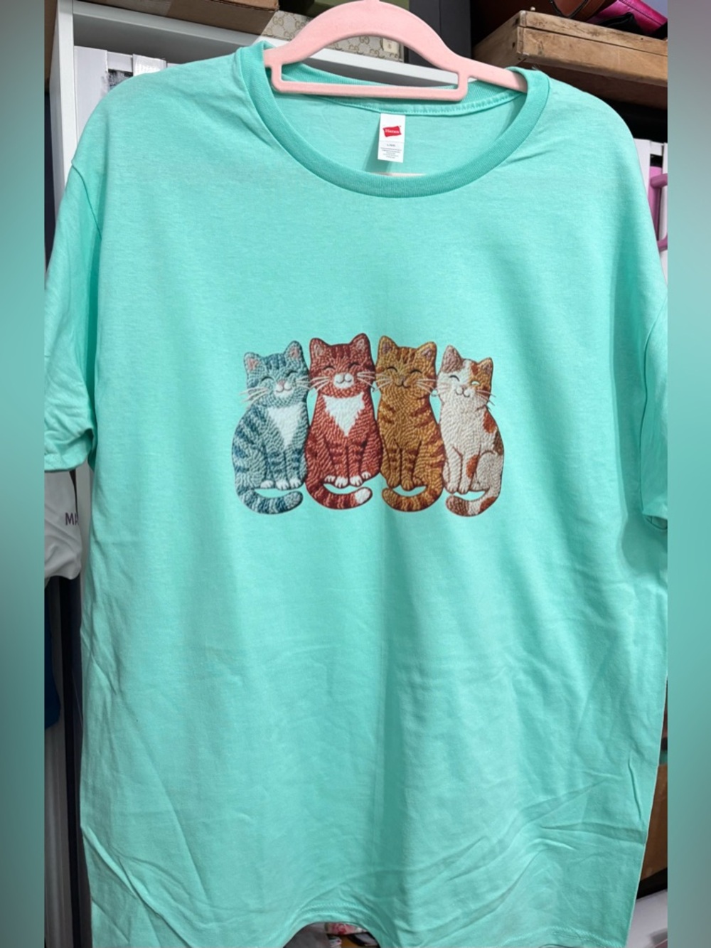 NEW Cute Cats Graphic Tee - Mint size Large